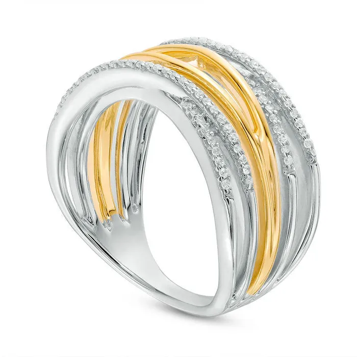 Goldia Rings 020 CT TW Natural Diamond Layered Crossover Ring in Sterling Silver and Solid 10K Yellow Gold Goldia Rings 020 CT TW Natural Diamond Layered Crossover Ring in Sterling Silver and Solid 10K Yellow Gold