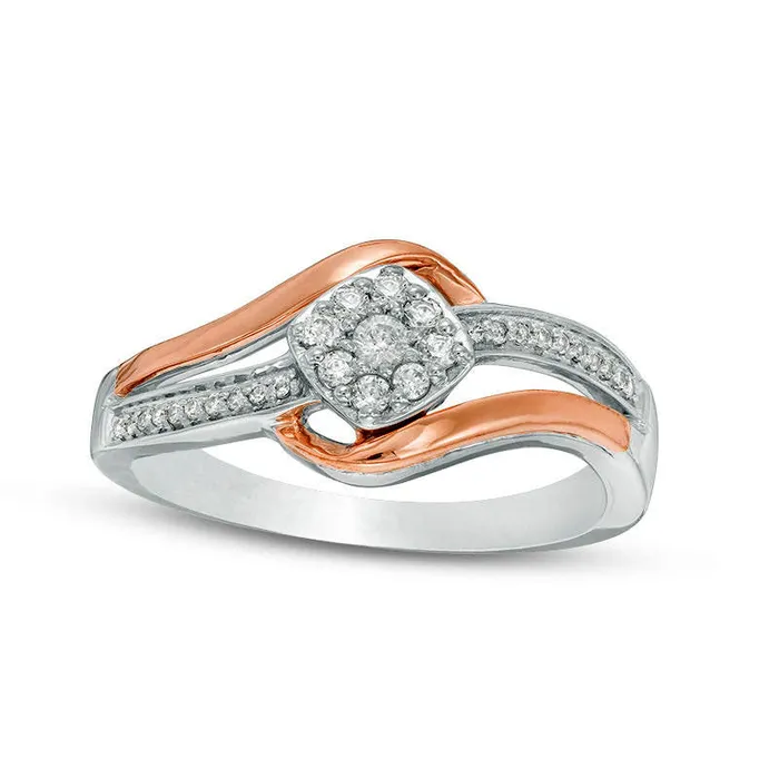 Goldia Rings 020 CT TW Natural Diamond Tilted Cushion Frame Bypass Promise Ring in Sterling Silver and Solid 10K Rose Gold Goldia Rings 020 CT TW Natural Diamond Tilted Cushion Frame Bypass Promise Ring in Sterling Silver and Solid 10K Rose Gold