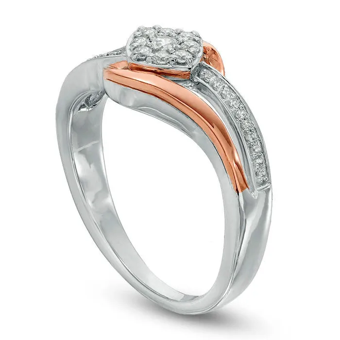 Goldia Rings 020 CT TW Natural Diamond Tilted Cushion Frame Bypass Promise Ring in Sterling Silver and Solid 10K Rose Gold Goldia Rings 020 CT TW Natural Diamond Tilted Cushion Frame Bypass Promise Ring in Sterling Silver and Solid 10K Rose Gold