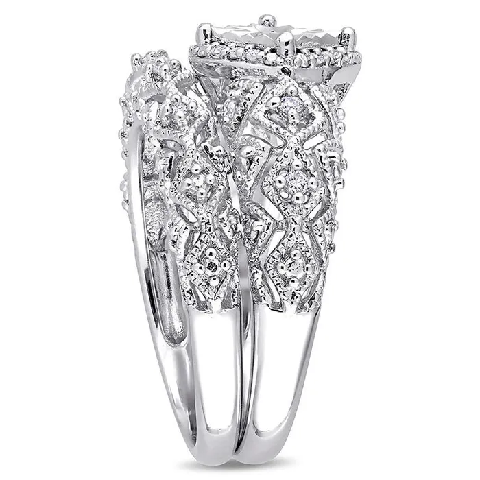 Goldia Rings 020 CT TW Natural Diamond Tilted Square Frame Antique VintageStyle Bridal Engagement Ring Set in Sterling Silver Goldia Rings 020 CT TW Natural Diamond Tilted Square Frame Antique VintageStyle Bridal Engagement Ring Set in Sterling Silver