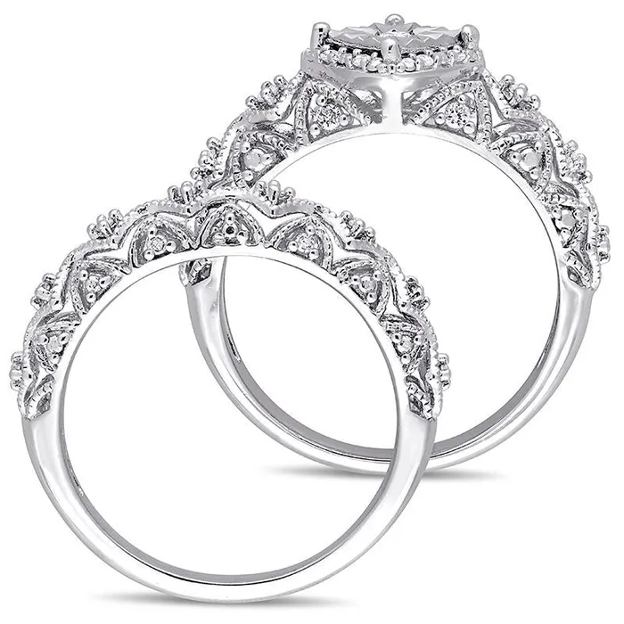 Goldia Rings 020 CT TW Natural Diamond Tilted Square Frame Antique VintageStyle Bridal Engagement Ring Set in Sterling Silver Goldia Rings 020 CT TW Natural Diamond Tilted Square Frame Antique VintageStyle Bridal Engagement Ring Set in Sterling Silver