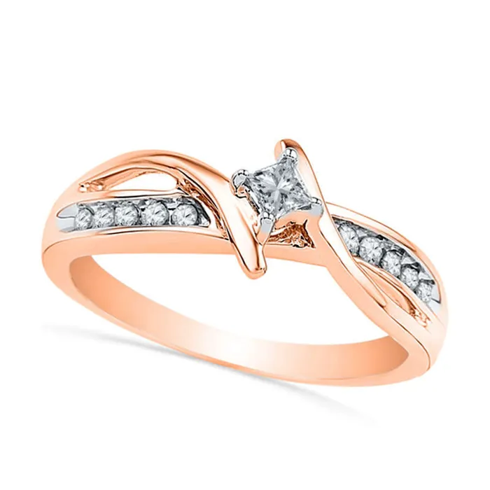 Goldia Rings 020 CT TW PrincessCut Natural Diamond Bypass Promise Ring in Solid 10K Rose Gold Goldia Rings 020 CT TW PrincessCut Natural Diamond Bypass Promise Ring in Solid 10K Rose Gold