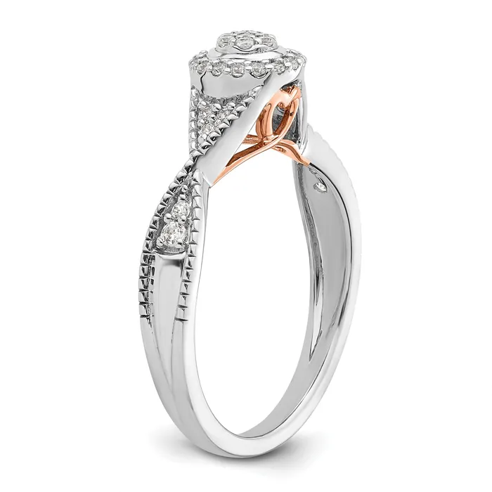 Goldia Rings 020ct CZ Solid Real 14k White u0026 Rose Complete Dia Halo Cluster Engagement Ring