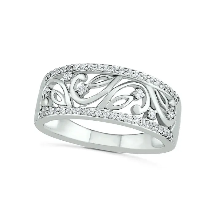 Goldia Rings 025 CT TW Natural Diamond Ornate Leaf Filigree Ring in Sterling Silver Goldia Rings 025 CT TW Natural Diamond Ornate Leaf Filigree Ring in Sterling Silver
