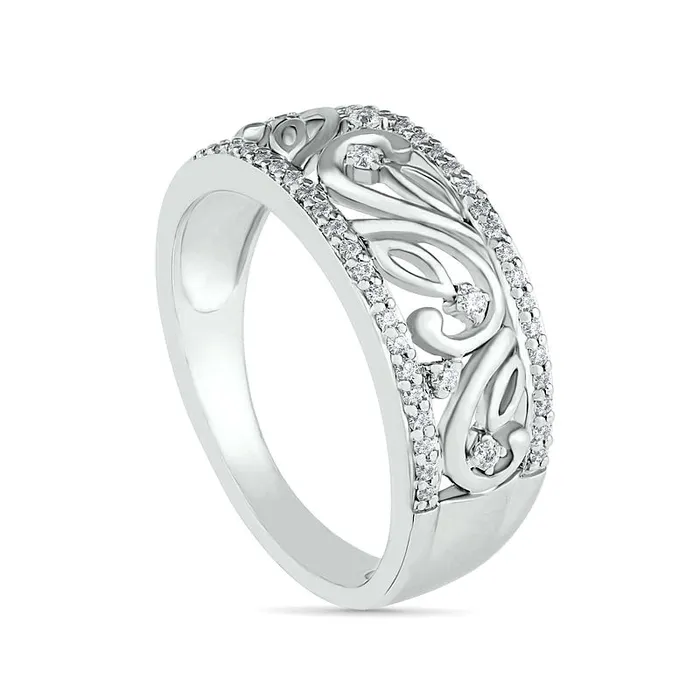 Goldia Rings 025 CT TW Natural Diamond Ornate Leaf Filigree Ring in Sterling Silver Goldia Rings 025 CT TW Natural Diamond Ornate Leaf Filigree Ring in Sterling Silver