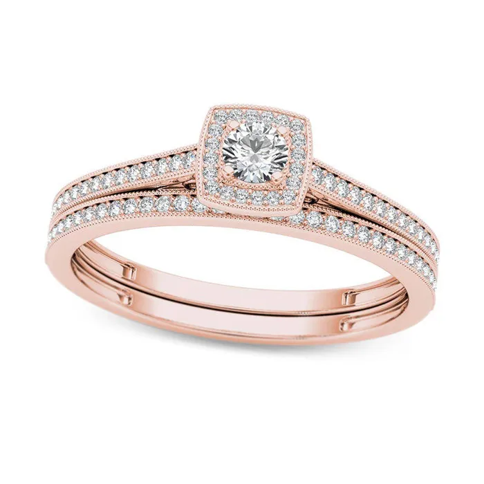 Goldia Rings 033 CT TW Natural Diamond Cushion Frame Antique VintageStyle Bridal Engagement Ring Set in Solid 14K Rose Gold Goldia Rings 033 CT TW Natural Diamond Cushion Frame Antique VintageStyle Bridal Engagement Ring Set in Solid 14K Rose Gold