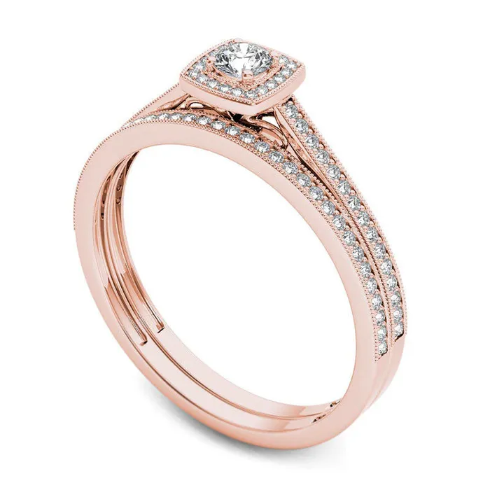 Goldia Rings 033 CT TW Natural Diamond Cushion Frame Antique VintageStyle Bridal Engagement Ring Set in Solid 14K Rose Gold Goldia Rings 033 CT TW Natural Diamond Cushion Frame Antique VintageStyle Bridal Engagement Ring Set in Solid 14K Rose Gold