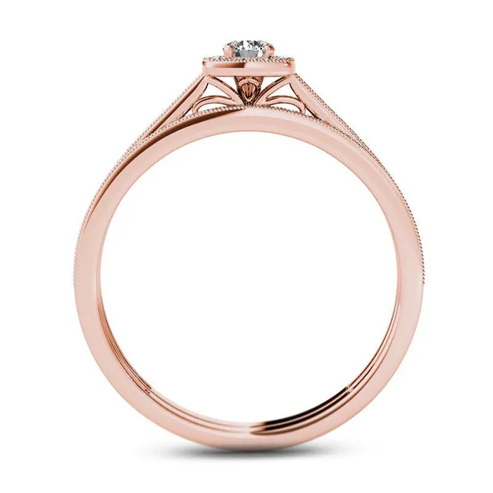 Goldia Rings 033 CT TW Natural Diamond Cushion Frame Antique VintageStyle Bridal Engagement Ring Set in Solid 14K Rose Gold Goldia Rings 033 CT TW Natural Diamond Cushion Frame Antique VintageStyle Bridal Engagement Ring Set in Solid 14K Rose Gold