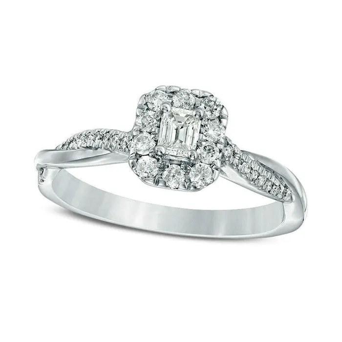 Goldia Rings 038 CT TW EmeraldCut Natural Diamond Frame Twist Engagement Ring in Solid 10K White Gold Goldia Rings 038 CT TW EmeraldCut Natural Diamond Frame Twist Engagement Ring in Solid 10K White Gold