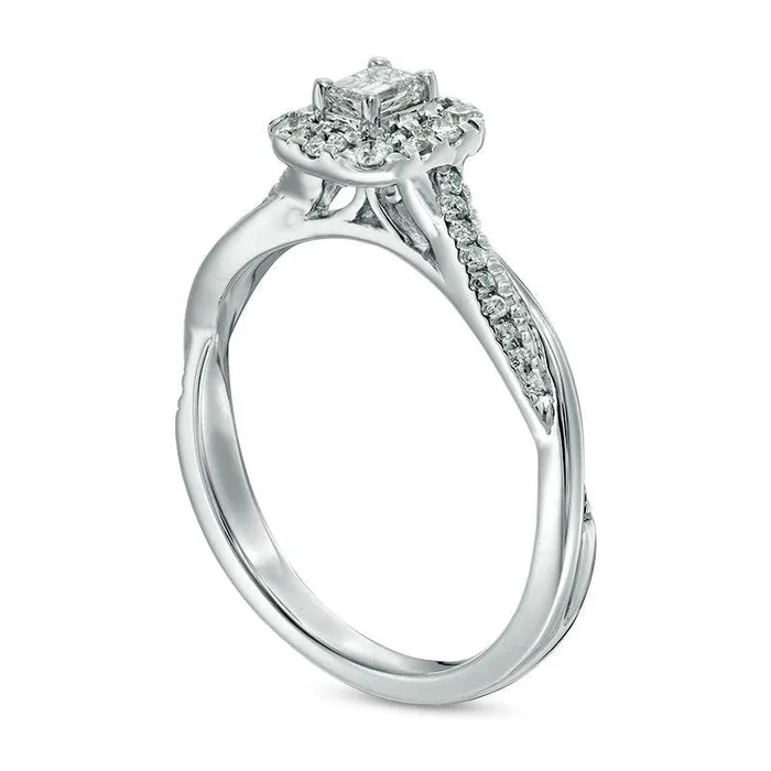 Goldia Rings 038 CT TW EmeraldCut Natural Diamond Frame Twist Engagement Ring in Solid 10K White Gold Goldia Rings 038 CT TW EmeraldCut Natural Diamond Frame Twist Engagement Ring in Solid 10K White Gold