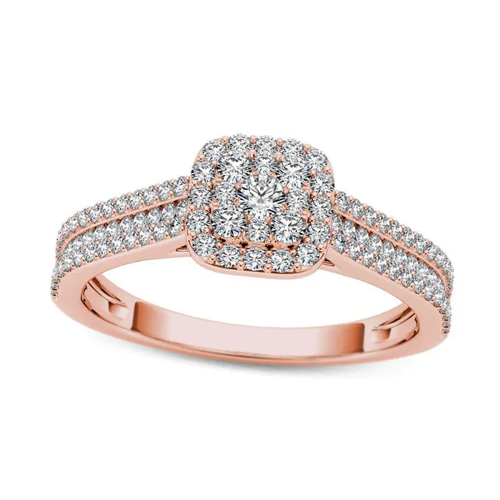 Goldia Rings 050 CT TW Composite Natural Diamond Cushion Frame MultiRow Engagement Ring in Solid 14K Rose Gold Goldia Rings 050 CT TW Composite Natural Diamond Cushion Frame MultiRow Engagement Ring in Solid 14K Rose Gold