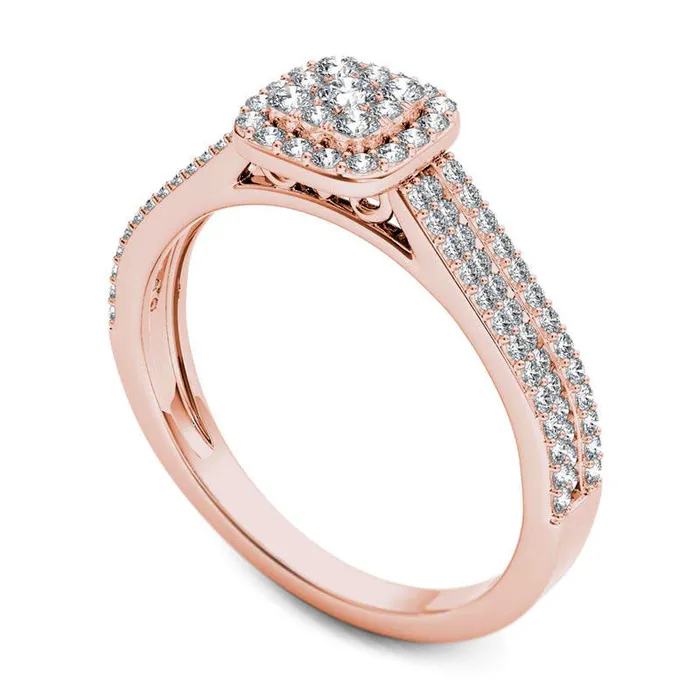Goldia Rings 050 CT TW Composite Natural Diamond Cushion Frame MultiRow Engagement Ring in Solid 14K Rose Gold Goldia Rings 050 CT TW Composite Natural Diamond Cushion Frame MultiRow Engagement Ring in Solid 14K Rose Gold