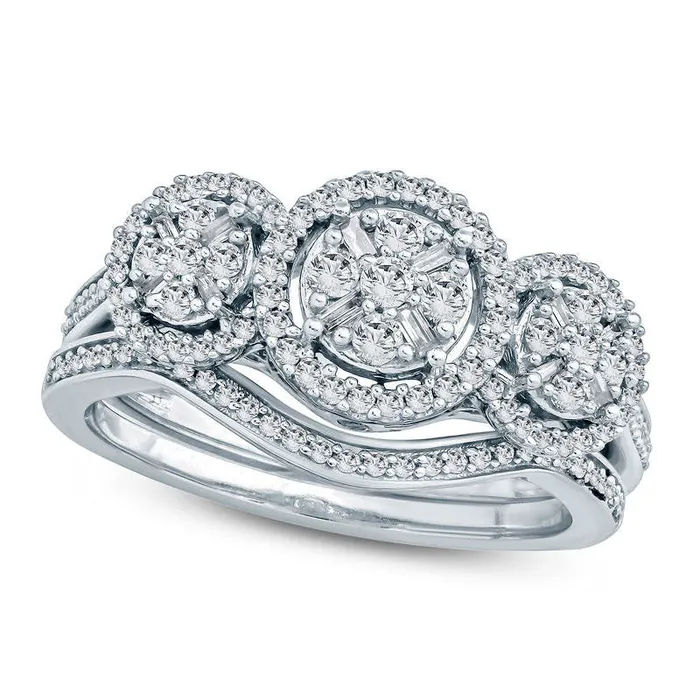 Goldia Rings 050 CT TW Composite Natural Diamond Three Stone Frame Bridal Engagement Ring Set in Solid 10K White Gold Goldia Rings 050 CT TW Composite Natural Diamond Three Stone Frame Bridal Engagement Ring Set in Solid 10K White Gold