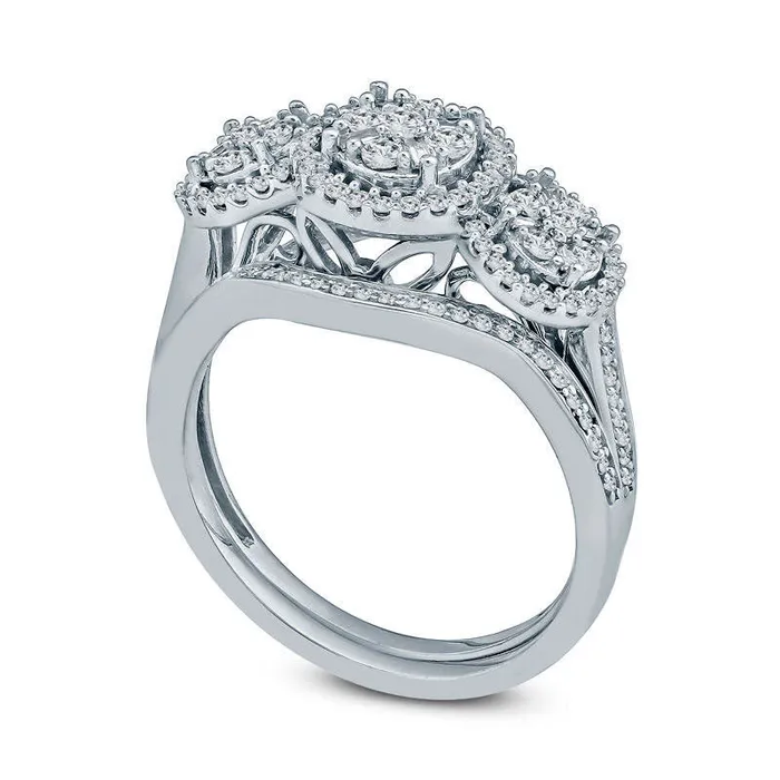 Goldia Rings 050 CT TW Composite Natural Diamond Three Stone Frame Bridal Engagement Ring Set in Solid 10K White Gold Goldia Rings 050 CT TW Composite Natural Diamond Three Stone Frame Bridal Engagement Ring Set in Solid 10K White Gold