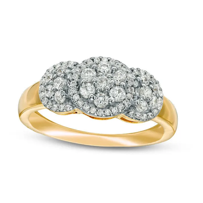 Goldia Rings 050 CT TW Composite Natural Diamond Three Stone Frame Ring in Solid 10K Yellow Gold Goldia Rings 050 CT TW Composite Natural Diamond Three Stone Frame Ring in Solid 10K Yellow Gold