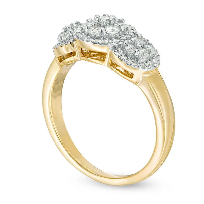 Goldia Rings 050 CT TW Composite Natural Diamond Three Stone Frame Ring in Solid 10K Yellow Gold Goldia Rings 050 CT TW Composite Natural Diamond Three Stone Frame Ring in Solid 10K Yellow Gold