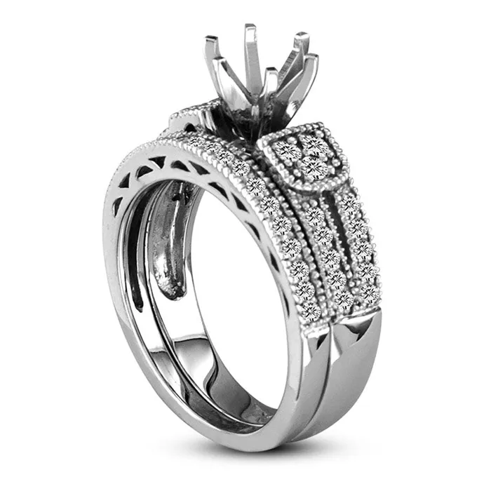 Goldia Rings 050 CT TW Natural Diamond Antique VintageStyle SemiMount Bridal Engagement Ring Set in Solid 14K White Gold Goldia Rings 050 CT TW Natural Diamond Antique VintageStyle SemiMount Bridal Engagement Ring Set in Solid 14K White Gold