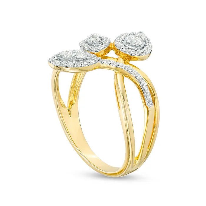 Goldia Rings 050 CT TW Natural Diamond Layered Crossover Triple Leaf Ring in Solid 10K Yellow Gold Goldia Rings 050 CT TW Natural Diamond Layered Crossover Triple Leaf Ring in Solid 10K Yellow Gold