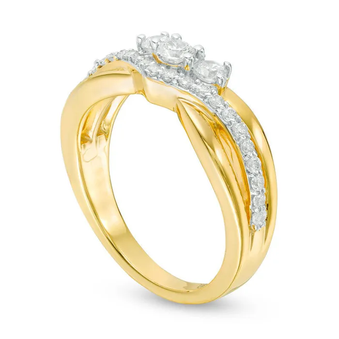 Goldia Rings 050 CT TW Natural Diamond Three Stone Chevron Ring in Solid 10K Yellow Gold Goldia Rings 050 CT TW Natural Diamond Three Stone Chevron Ring in Solid 10K Yellow Gold