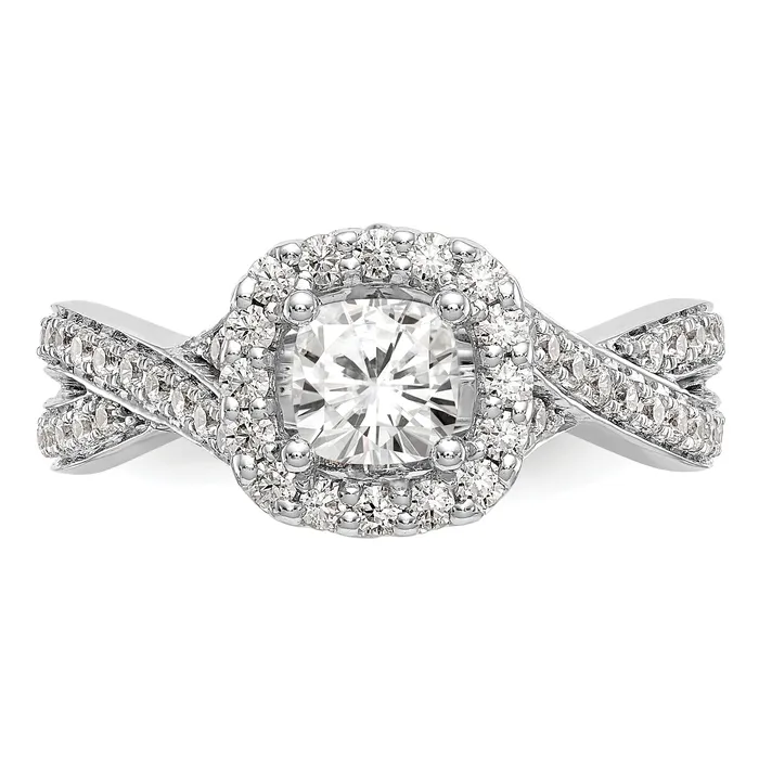 Goldia Rings 050ct CZ Solid Real 14K White Gold Cushion Halo Engagement Ring