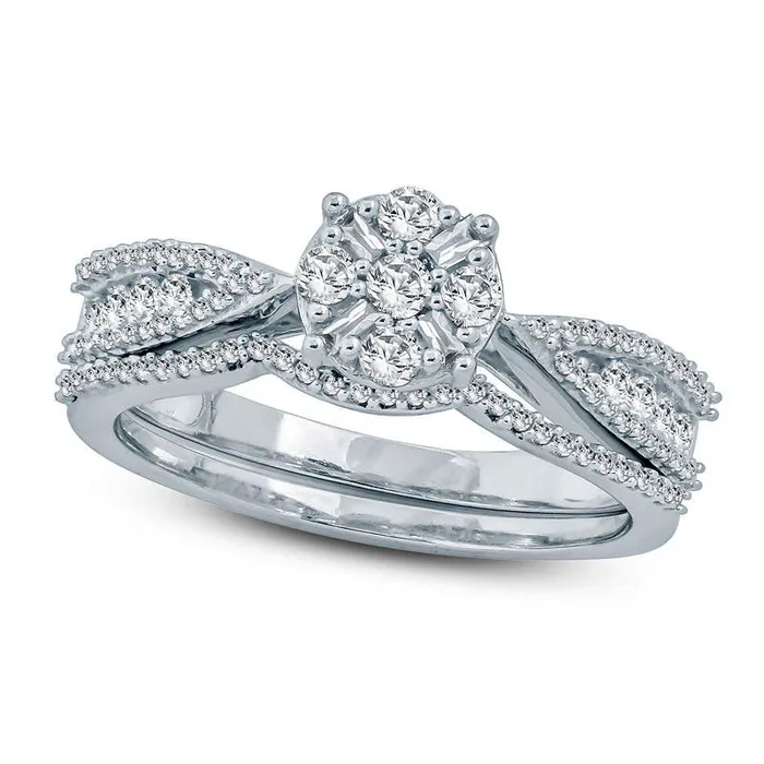 Goldia Rings 063 CT TW Composite Natural Diamond Bridal Engagement Ring Set in Solid 10K White Gold Goldia Rings 063 CT TW Composite Natural Diamond Bridal Engagement Ring Set in Solid 10K White Gold