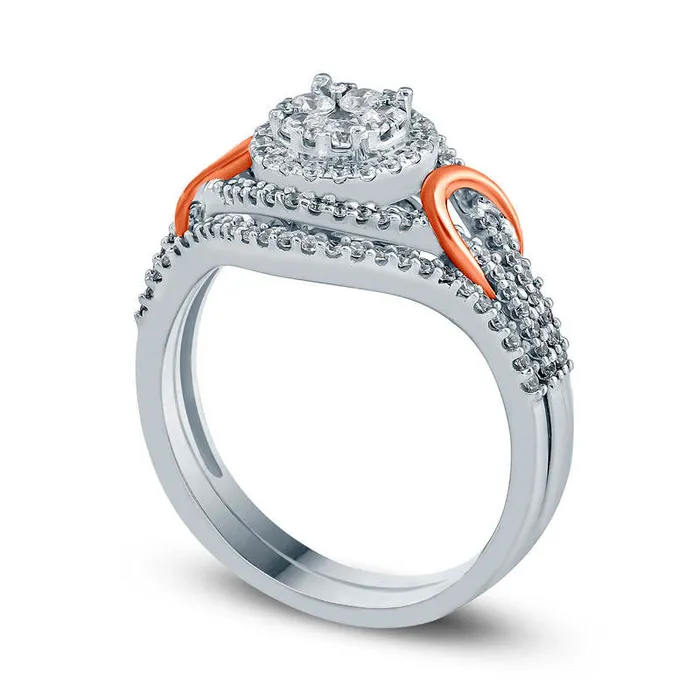 Goldia Rings 063 CT TW Composite Natural Diamond Frame Buckle Shank Bridal Engagement Ring Set in Solid 10K TwoTone Gold Goldia Rings 063 CT TW Composite Natural Diamond Frame Buckle Shank Bridal Engagement Ring Set in Solid 10K TwoTone Gold