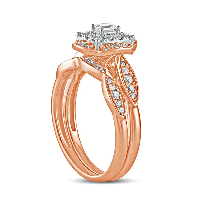 Goldia Rings 063 CT TW EmeraldCut Natural Diamond Quatrefoil Frame Art Deco Bridal Engagement Ring Set in Solid 10K Rose Gold Goldia Rings 063 CT TW EmeraldCut Natural Diamond Quatrefoil Frame Art Deco Bridal Engagement Ring Set in Solid 10K Rose Gold
