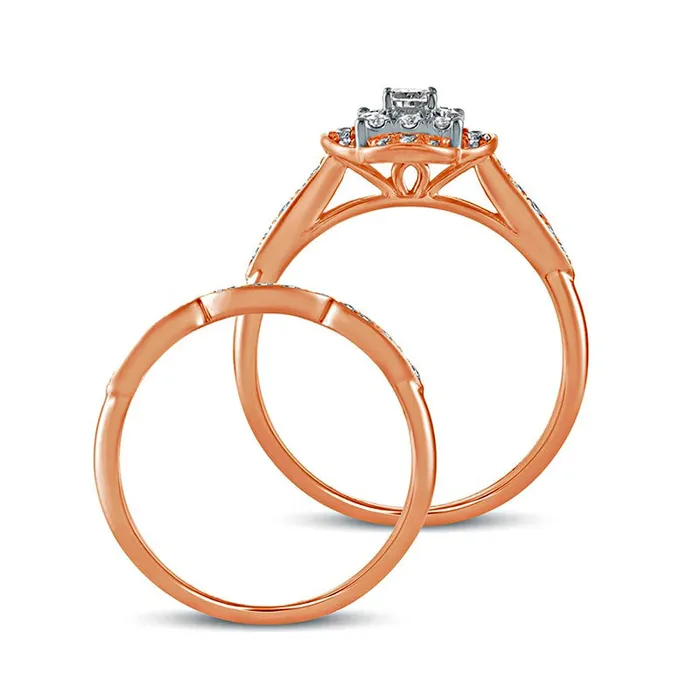 Goldia Rings 063 CT TW EmeraldCut Natural Diamond Quatrefoil Frame Art Deco Bridal Engagement Ring Set in Solid 10K Rose Gold Goldia Rings 063 CT TW EmeraldCut Natural Diamond Quatrefoil Frame Art Deco Bridal Engagement Ring Set in Solid 10K Rose Gold