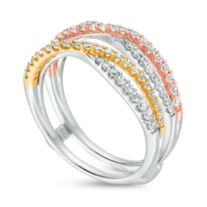 Goldia Rings 063 CT TW Natural Clarity Enhanced Diamond CrissCross Split Shank Ring Solitaire Enhancer in Solid 14K TriTone Gold Goldia Rings 063 CT TW Natural Clarity Enhanced Diamond CrissCross Split Shank Ring Solitaire Enhancer in Solid 14K TriTone Gold