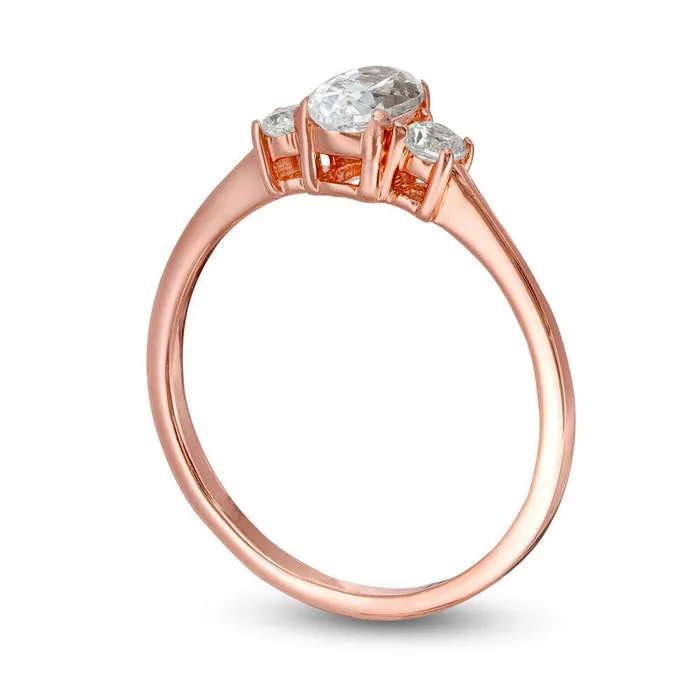 Goldia Rings 063 CT TW Oval and Round Natural Diamond Three Stone Engagement Ring in Solid 14K Rose Gold Goldia Rings 063 CT TW Oval and Round Natural Diamond Three Stone Engagement Ring in Solid 14K Rose Gold