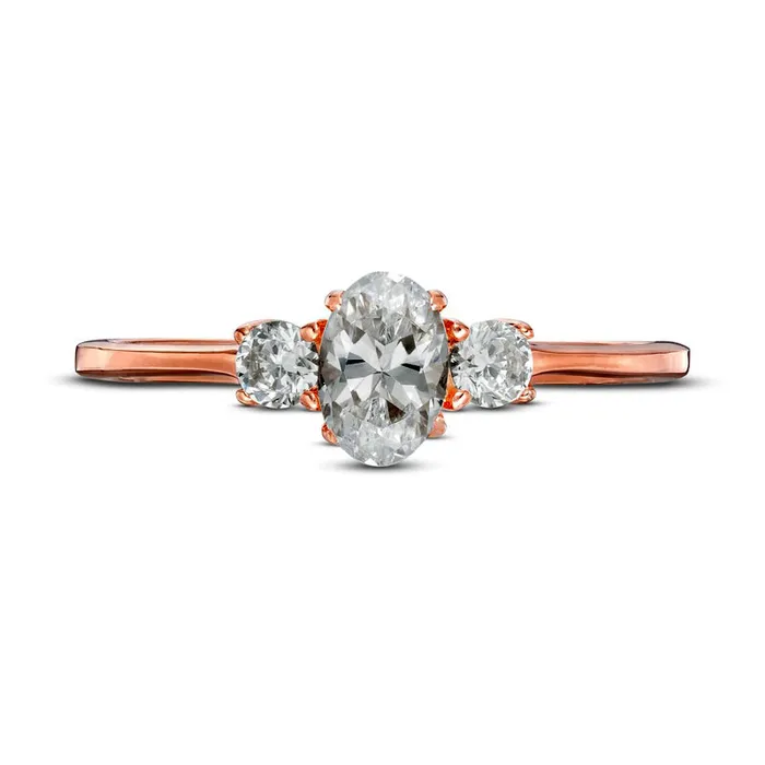Goldia Rings 063 CT TW Oval and Round Natural Diamond Three Stone Engagement Ring in Solid 14K Rose Gold Goldia Rings 063 CT TW Oval and Round Natural Diamond Three Stone Engagement Ring in Solid 14K Rose Gold