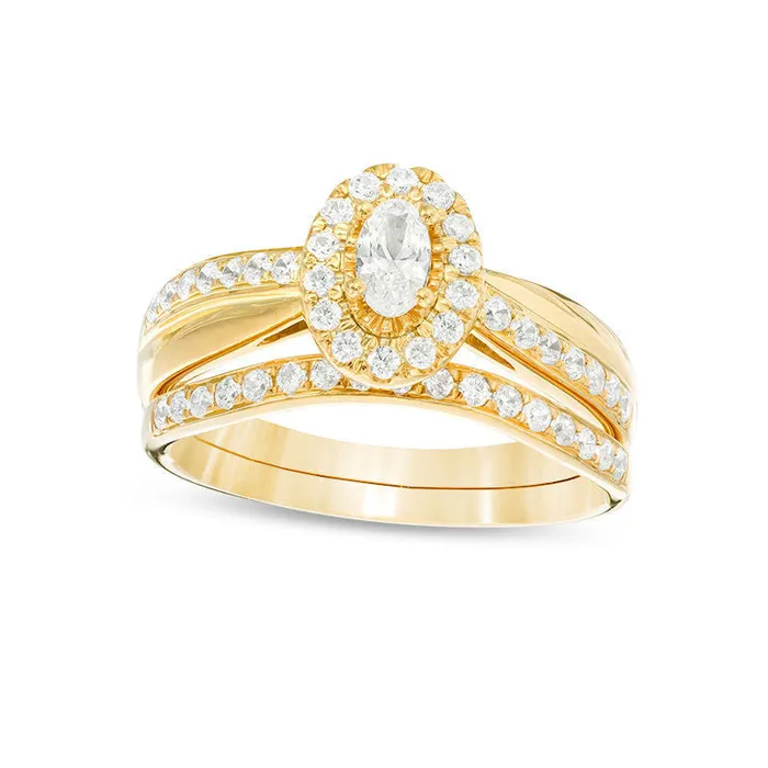 Goldia Rings 075 CT TW Oval Natural Diamond Frame Crossover Bridal Engagement Ring Set in Solid 14K Gold Goldia Rings 075 CT TW Oval Natural Diamond Frame Crossover Bridal Engagement Ring Set in Solid 14K Gold