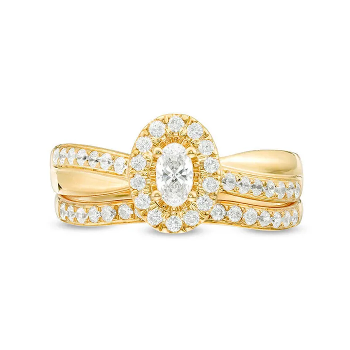 Goldia Rings 075 CT TW Oval Natural Diamond Frame Crossover Bridal Engagement Ring Set in Solid 14K Gold Goldia Rings 075 CT TW Oval Natural Diamond Frame Crossover Bridal Engagement Ring Set in Solid 14K Gold