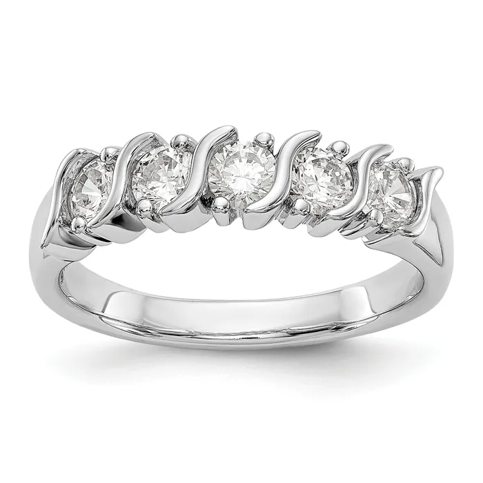 Goldia Rings 075ct CZ Solid Real 14K White Gold 5Stone Wedding Band Ring Goldia Rings 075ct CZ Solid Real 14K White Gold 5Stone Wedding Band Ring