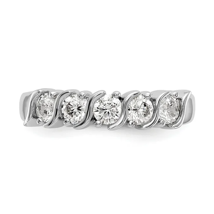 Goldia Rings 075ct CZ Solid Real 14K White Gold 5Stone Wedding Band Ring