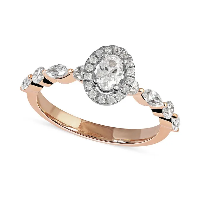 Goldia Rings 088 CT TW Oval Natural Diamond Frame MultiShape Alternating Shank Engagement Ring in Solid 10K Rose Gold Goldia Rings 088 CT TW Oval Natural Diamond Frame MultiShape Alternating Shank Engagement Ring in Solid 10K Rose Gold
