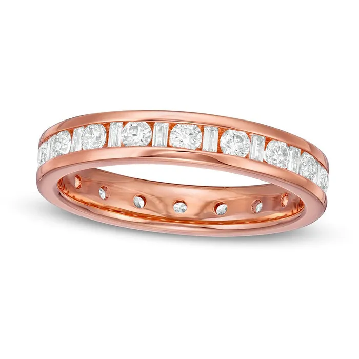 Goldia Rings 10 CT TW Baguette and Round Natural Diamond Eternity Wedding Band in Solid 14K Rose Gold Goldia Rings 10 CT TW Baguette and Round Natural Diamond Eternity Wedding Band in Solid 14K Rose Gold