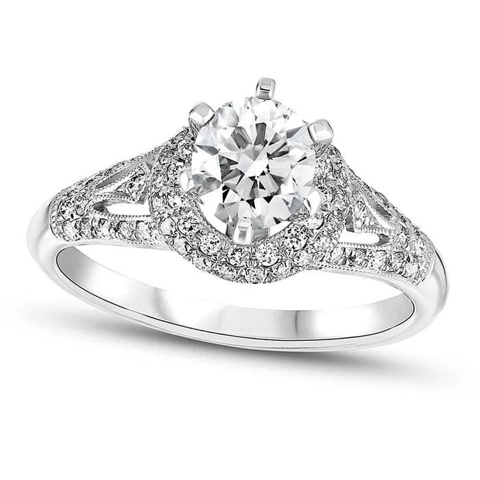 Goldia Rings 10 CT TW Natural Diamond Antique VintageStyle Split Shank Engagement Ring in Solid 14K White Gold Goldia Rings 10 CT TW Natural Diamond Antique VintageStyle Split Shank Engagement Ring in Solid 14K White Gold