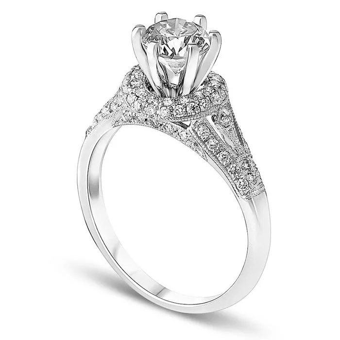 Goldia Rings 10 CT TW Natural Diamond Antique VintageStyle Split Shank Engagement Ring in Solid 14K White Gold Goldia Rings 10 CT TW Natural Diamond Antique VintageStyle Split Shank Engagement Ring in Solid 14K White Gold