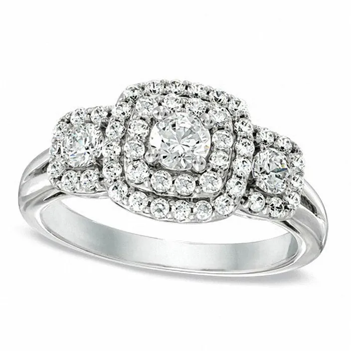 Goldia Rings 10 CT TW Natural Diamond Double Frame Three Stone Ring in Solid 10K White Gold Goldia Rings 10 CT TW Natural Diamond Double Frame Three Stone Ring in Solid 10K White Gold