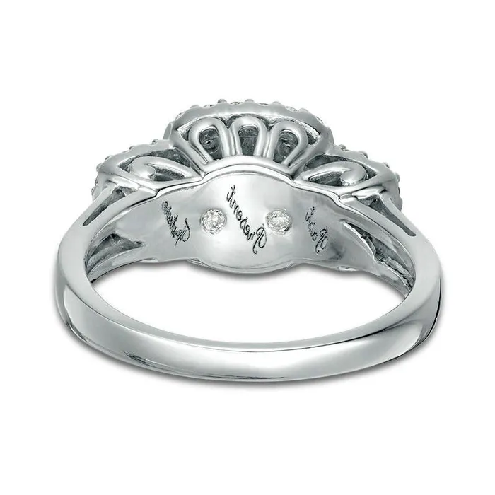Goldia Rings 10 CT TW Natural Diamond Double Frame Three Stone Ring in Solid 10K White Gold Goldia Rings 10 CT TW Natural Diamond Double Frame Three Stone Ring in Solid 10K White Gold