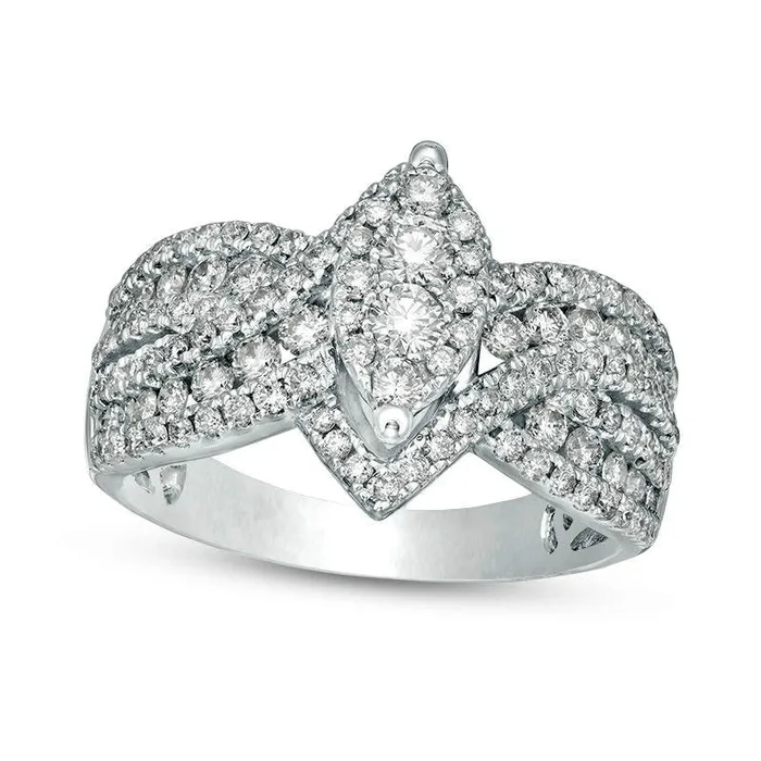 Goldia Rings 117 CT TW Composite Natural Diamond Marquise Bypass Frame MultiRow Engagement Ring in Solid 10K White Gold Goldia Rings 117 CT TW Composite Natural Diamond Marquise Bypass Frame MultiRow Engagement Ring in Solid 10K White Gold
