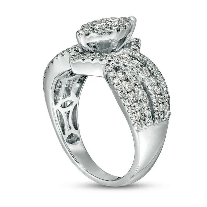 Goldia Rings 117 CT TW Composite Natural Diamond Marquise Bypass Frame MultiRow Engagement Ring in Solid 10K White Gold Goldia Rings 117 CT TW Composite Natural Diamond Marquise Bypass Frame MultiRow Engagement Ring in Solid 10K White Gold