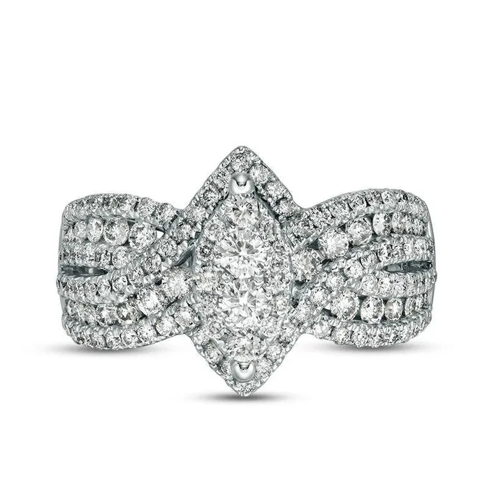 Goldia Rings 117 CT TW Composite Natural Diamond Marquise Bypass Frame MultiRow Engagement Ring in Solid 10K White Gold Goldia Rings 117 CT TW Composite Natural Diamond Marquise Bypass Frame MultiRow Engagement Ring in Solid 10K White Gold