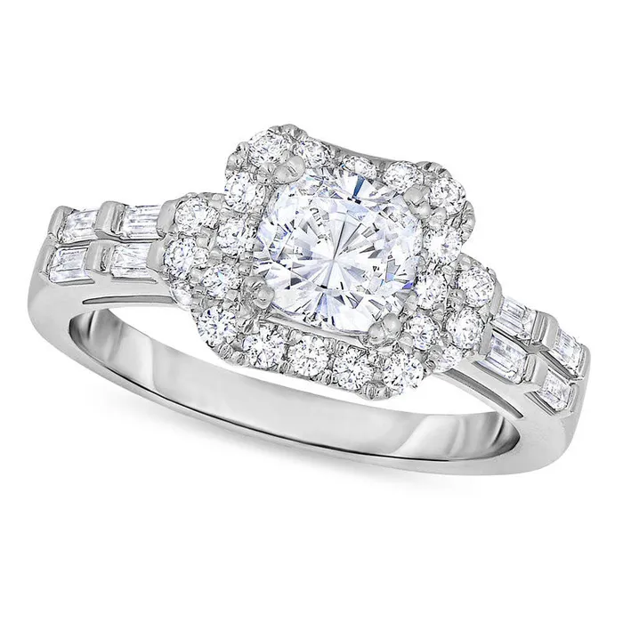 Goldia Rings 175 CT TW CushionCut Natural Diamond Frame Engagement Ring in Solid 14K White Gold Goldia Rings 175 CT TW CushionCut Natural Diamond Frame Engagement Ring in Solid 14K White Gold