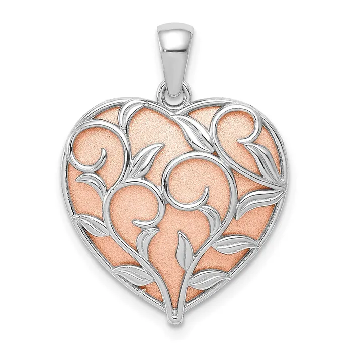 Goldia Rings 14k Twotone Gold Polished Floral Design Heart Pendant
