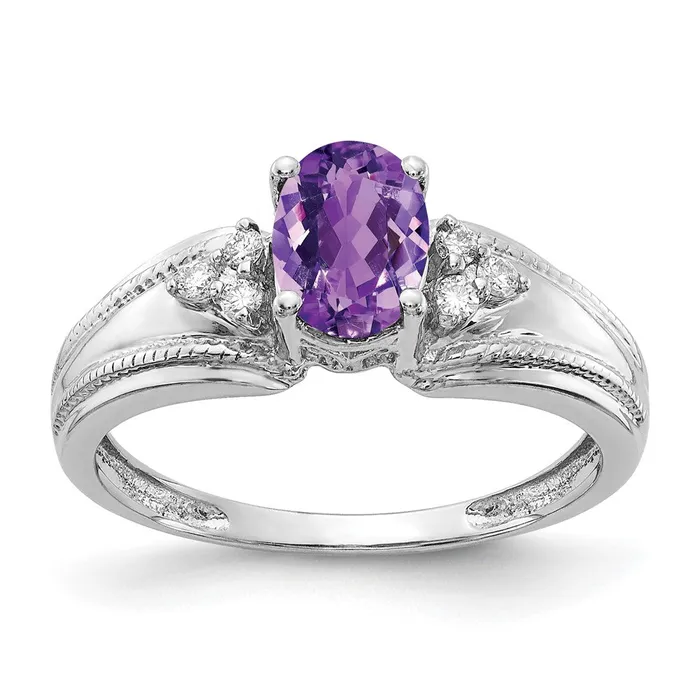Goldia Rings 14k White Gold 7x5mm Oval Amethyst VS Diamond ring
