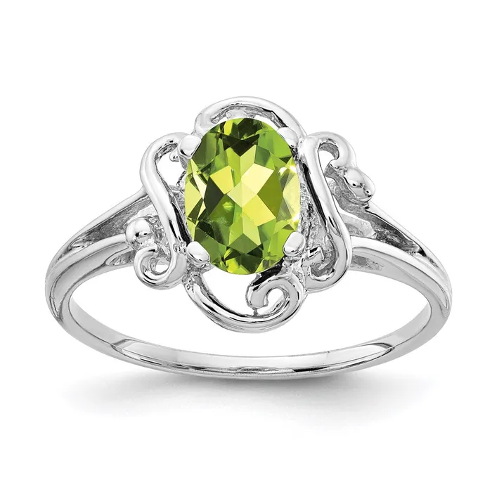 Goldia Rings 14k White Gold 7x5mm Oval Peridot Checker ring