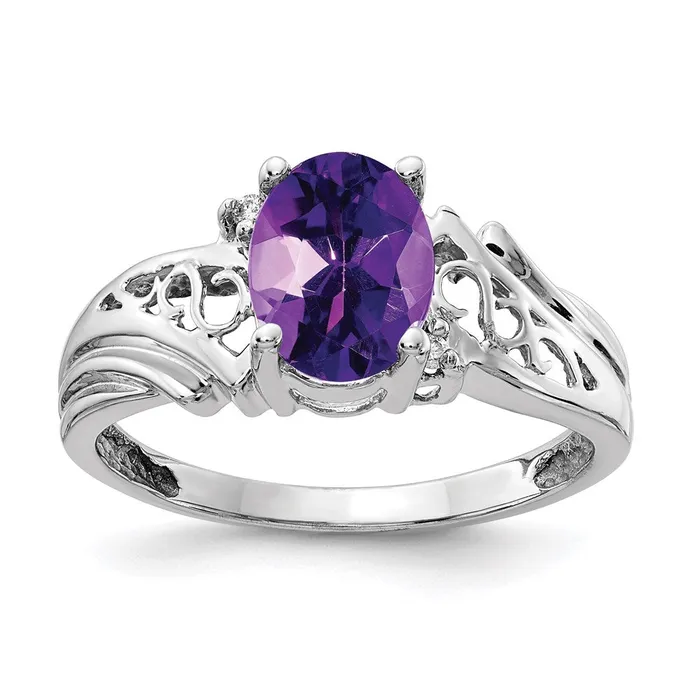 Goldia Rings 14k White Gold 8x6mm Oval Amethyst A Real Diamond ring