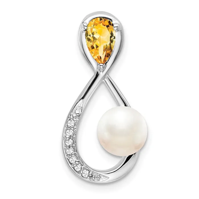 Goldia Rings 14K White Gold CitrineFWC PearlReal Diamond Infinity Chain Slide